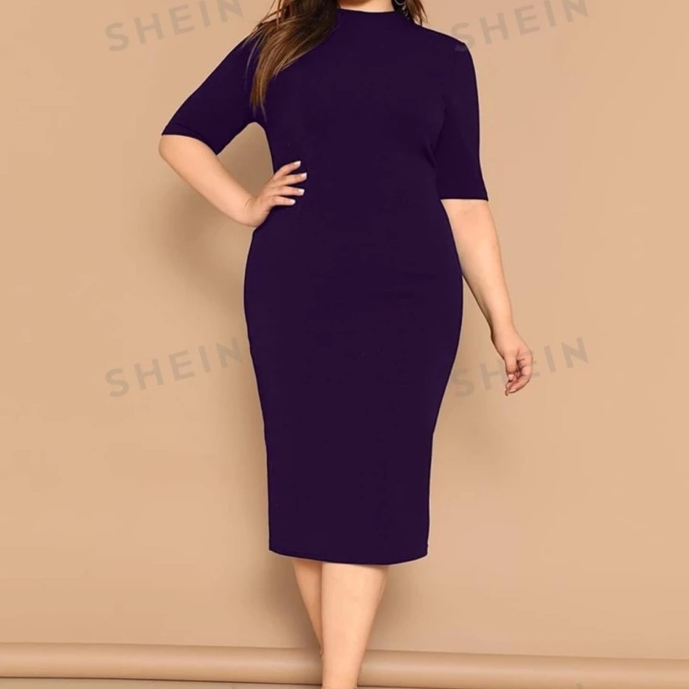 NWOT SHEIN Plus Mock-Neck Solid Pencil Dress